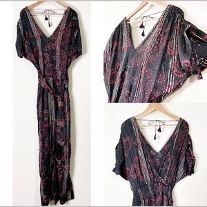 Poupette St. Barth Satin Tie Waist Wide Leg Jumpsuit Size S